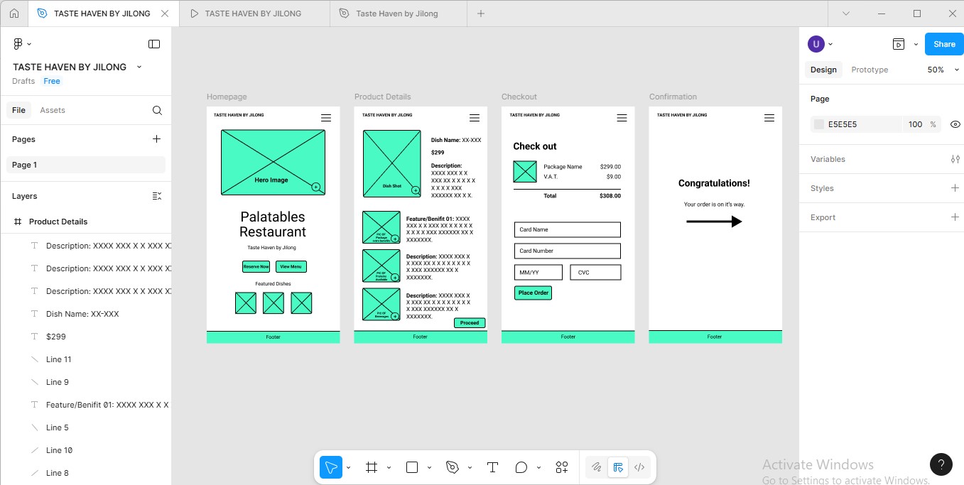 Palatables Restaurant Concept Site UI